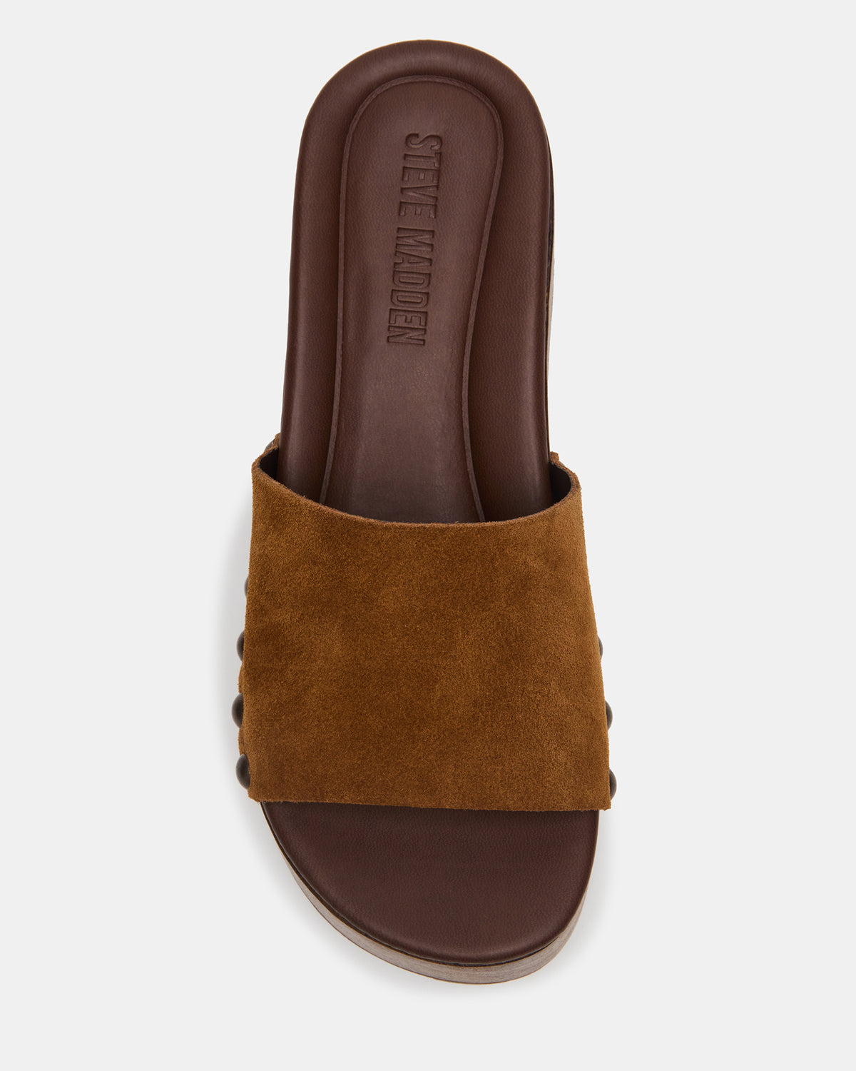 Steve Madden CONGA Tan Suede Platform Wood Bottom Slide Women's Sandal