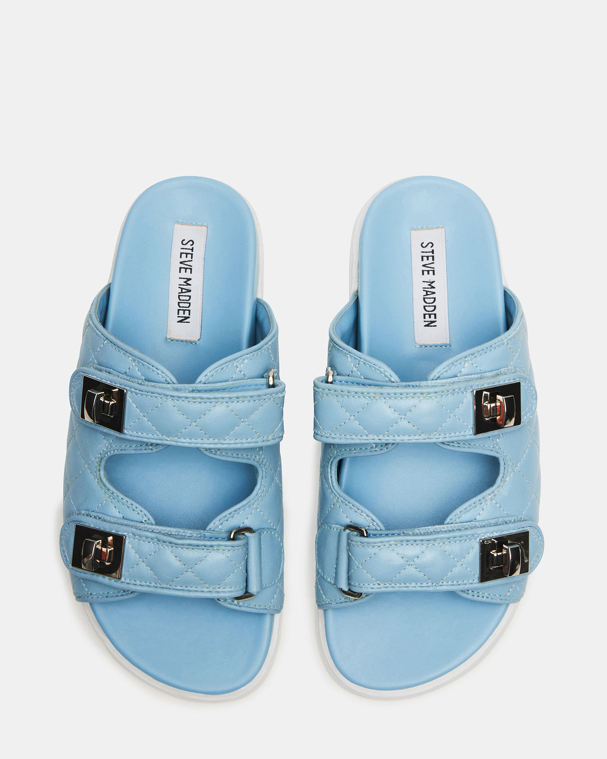 Steve Madden SCHMONA Blue Leather Quilted Slide | Women's Sandals
