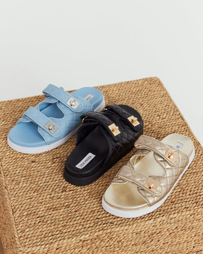 Steve Madden SCHMONA Blue Leather Quilted Slide | Women's Sandals