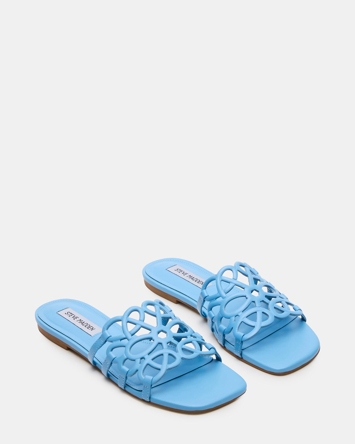 Steve Madden LOTUS Blue Leather Square-Toe Slide Women's Sandal