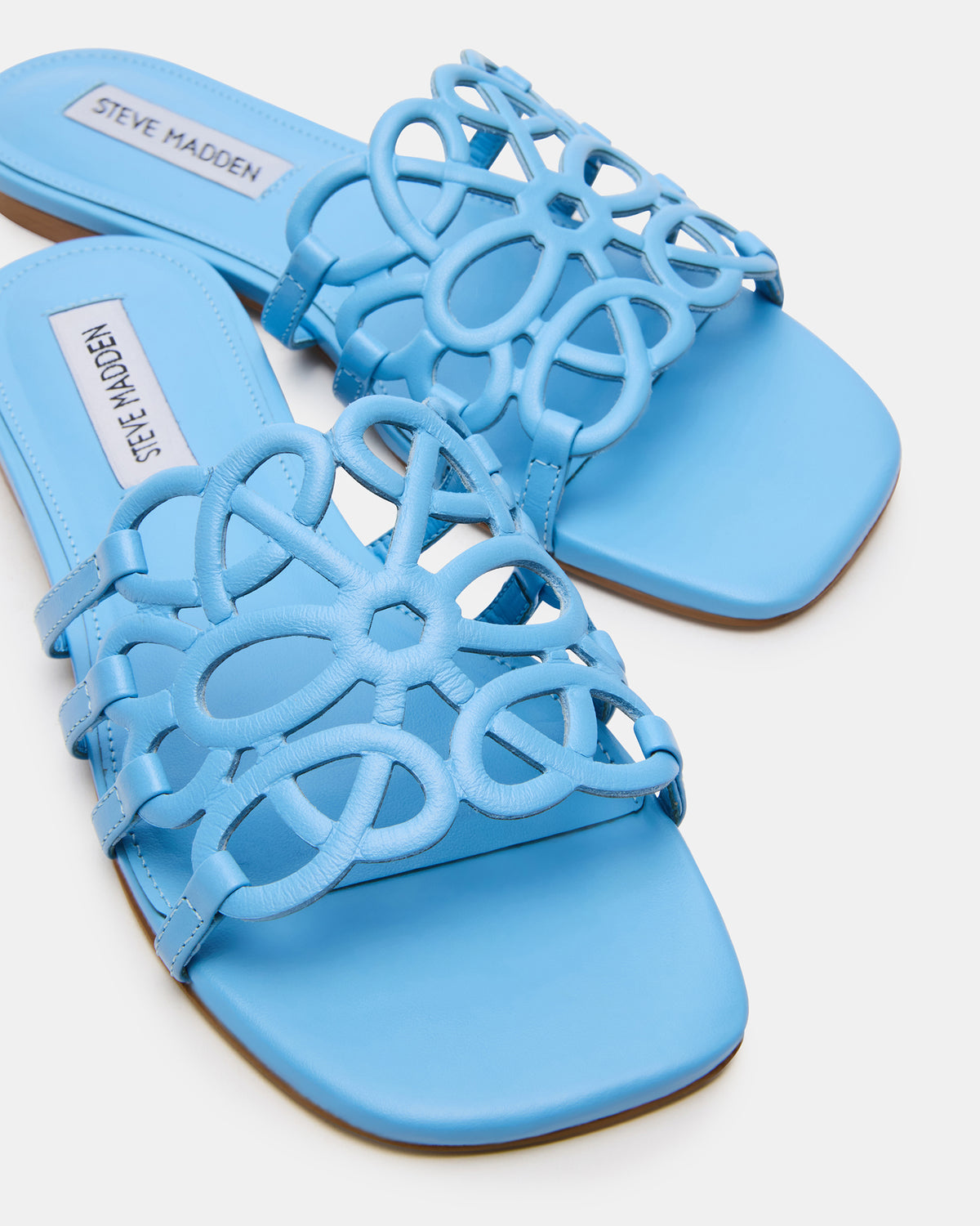 Steve Madden LOTUS Blue Leather Square-Toe Slide Women's Sandal