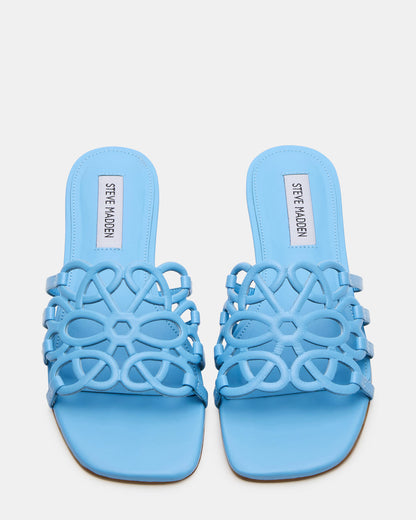 Steve Madden LOTUS Blue Leather Square-Toe Slide Women's Sandal