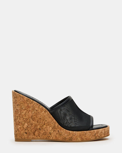 Steve Madden CRUZ Black Square-Toe Platform Mesh Wedge Mule Women's Sandal