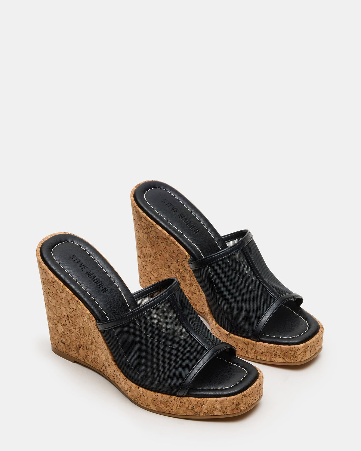 Steve Madden CRUZ Black Square-Toe Platform Mesh Wedge Mule Women's Sandal