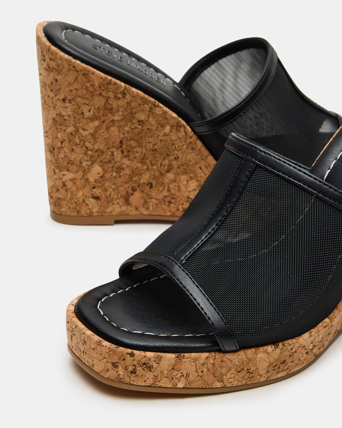 Steve Madden CRUZ Black Square-Toe Platform Mesh Wedge Mule Women's Sandal
