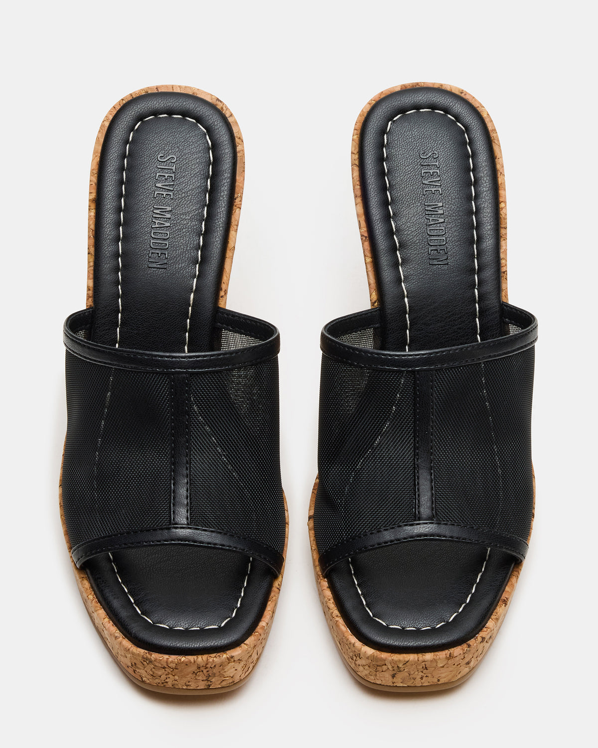 Steve Madden CRUZ Black Square-Toe Platform Mesh Wedge Mule Women's Sandal