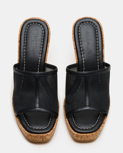 Steve Madden CRUZ Black Square-Toe Platform Mesh Wedge Mule Women's Sandal