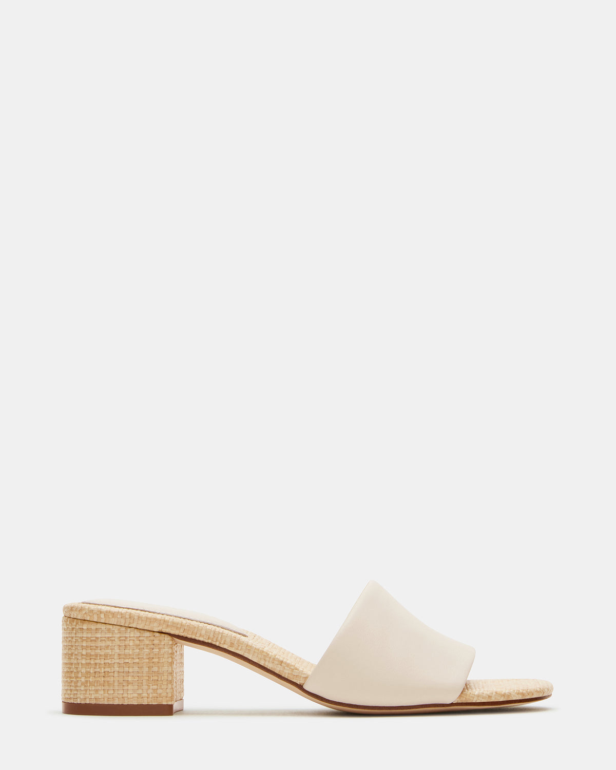 Steve Madden HAILEE Bone Leather Women's Square-Toe Raffia Block Heel Mule Sandal