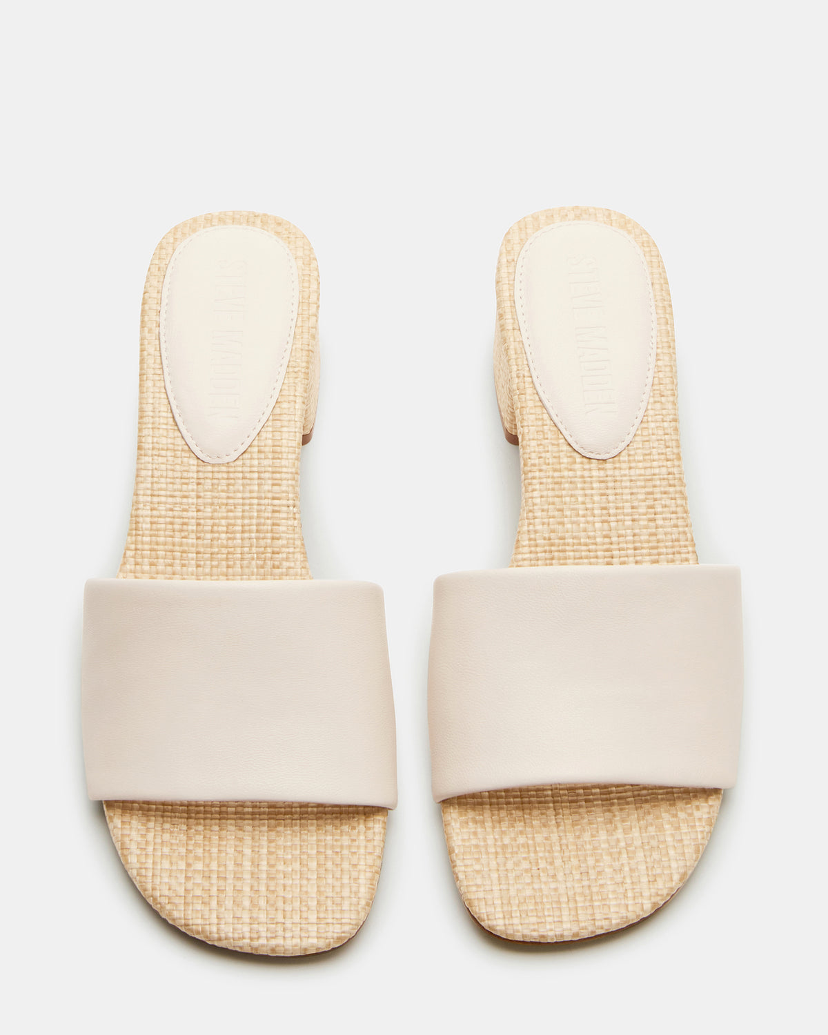 Steve Madden HAILEE Bone Leather Women's Square-Toe Raffia Block Heel Mule Sandal