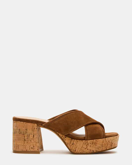 Steve Madden MARSDEN Chestnut Suede Women's Platform Square-Toe Mule Sandal