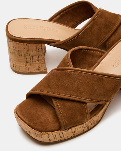 Steve Madden MARSDEN Chestnut Suede Women's Platform Square-Toe Mule Sandal