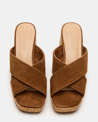 Steve Madden MARSDEN Chestnut Suede Women's Platform Square-Toe Mule Sandal