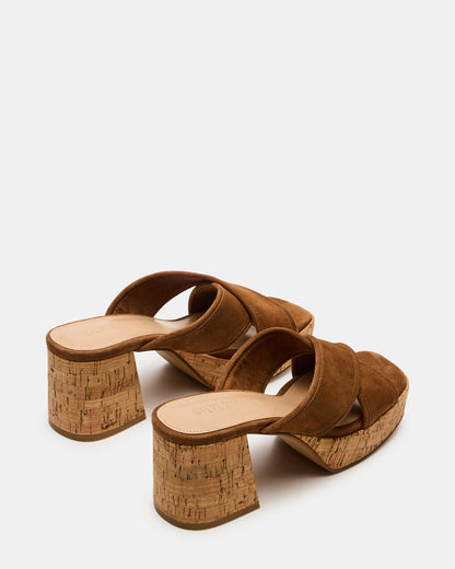 Steve Madden MARSDEN Chestnut Suede Women's Platform Square-Toe Mule Sandal