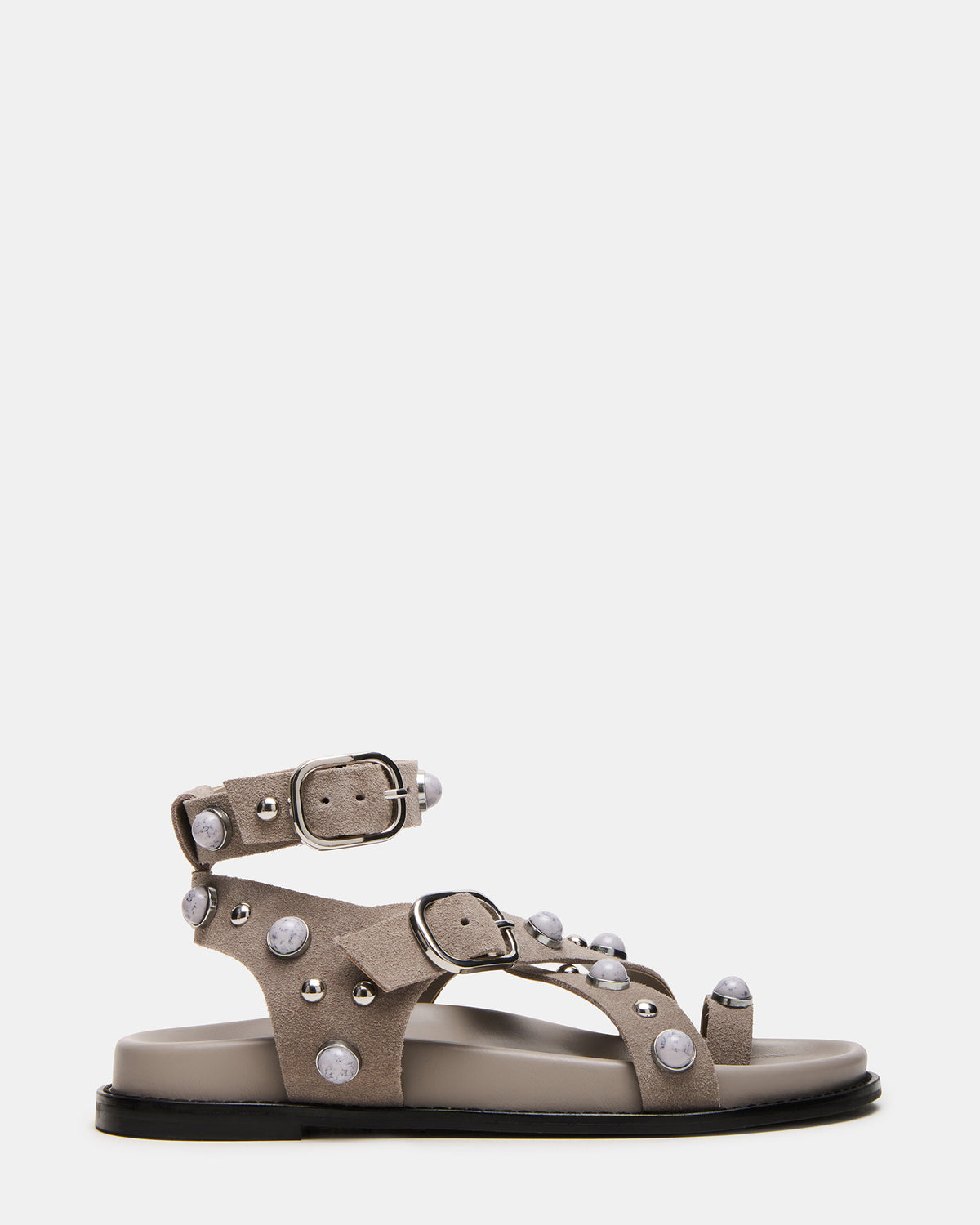 Steve Madden LINEAR Grey Suede Strappy Footbed Studded Women's Sandal
