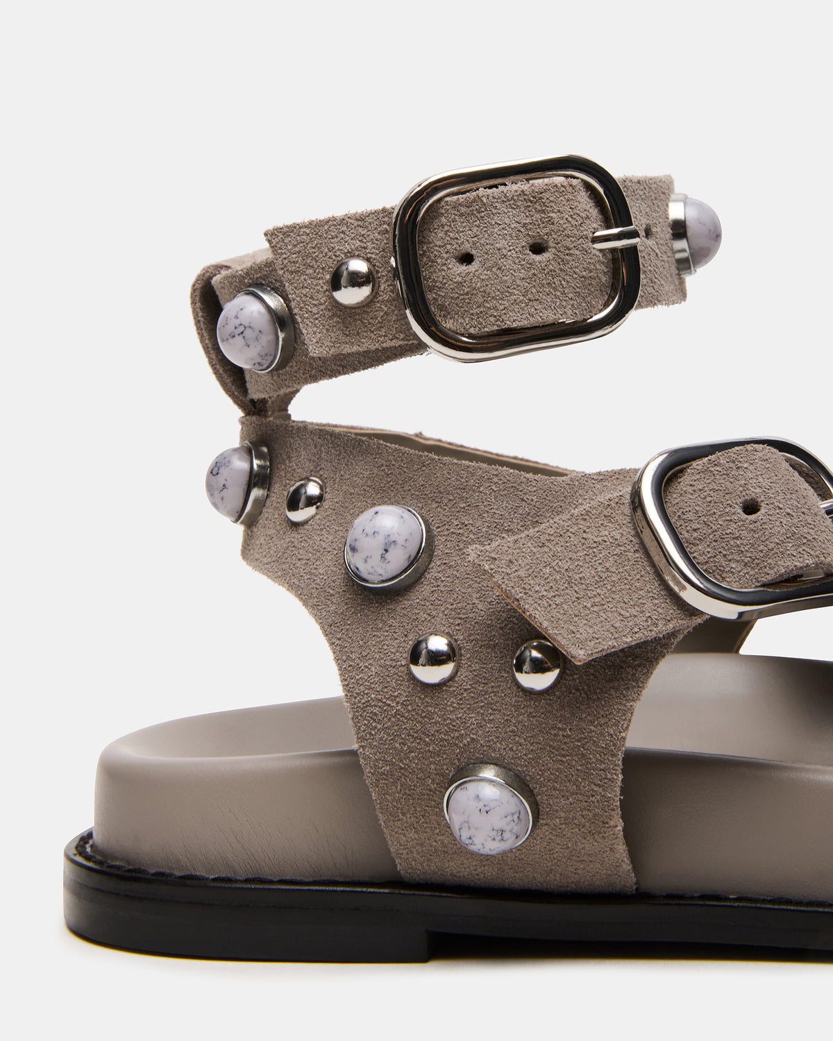 Steve Madden LINEAR Grey Suede Strappy Footbed Studded Women's Sandal