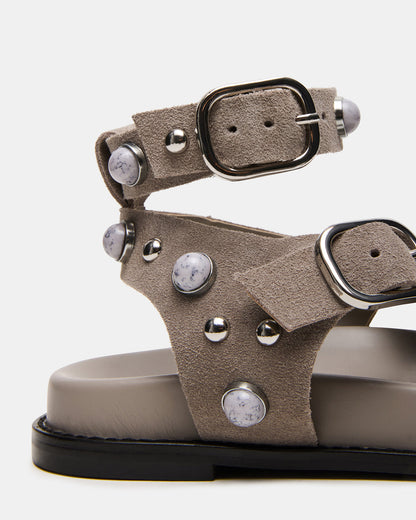 Steve Madden LINEAR Grey Suede Strappy Footbed Studded Women's Sandal