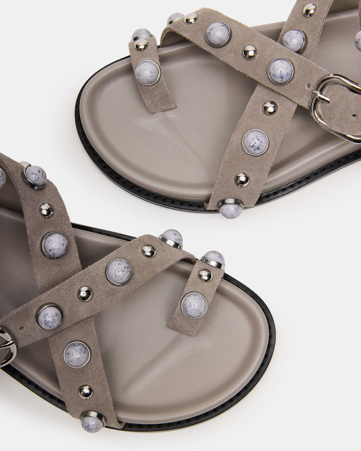 Steve Madden LINEAR Grey Suede Strappy Footbed Studded Women's Sandal