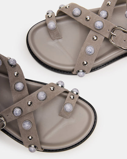 Steve Madden LINEAR Grey Suede Strappy Footbed Studded Women's Sandal