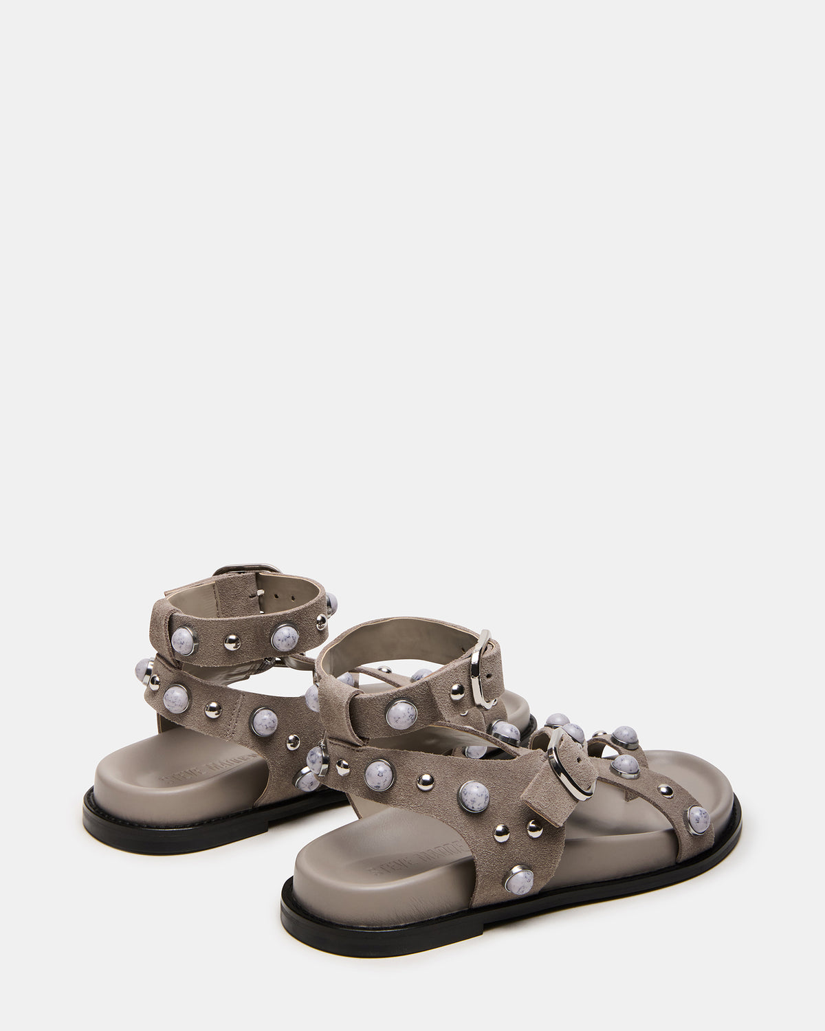 Steve Madden LINEAR Grey Suede Strappy Footbed Studded Women's Sandal
