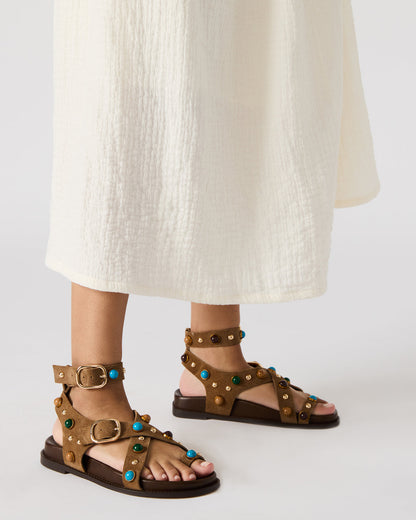 Steve Madden LINEAR Grey Suede Strappy Footbed Studded Women's Sandal