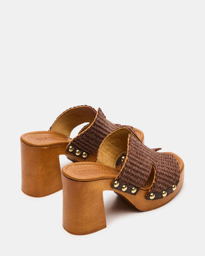 Steve Madden SUNKISSED Brown Raffia Platform Block Heel Studded Women's Sandal