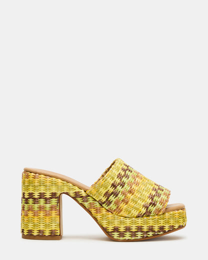 Steve Madden KOLA Raffia Multi Platform Square-Toe Block Heel Mule Women's Sandal