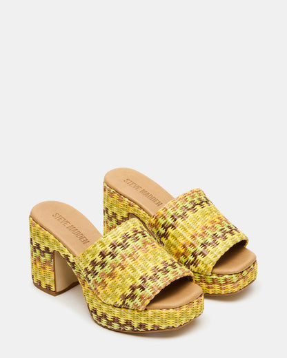Steve Madden KOLA Raffia Multi Platform Square-Toe Block Heel Mule Women's Sandal