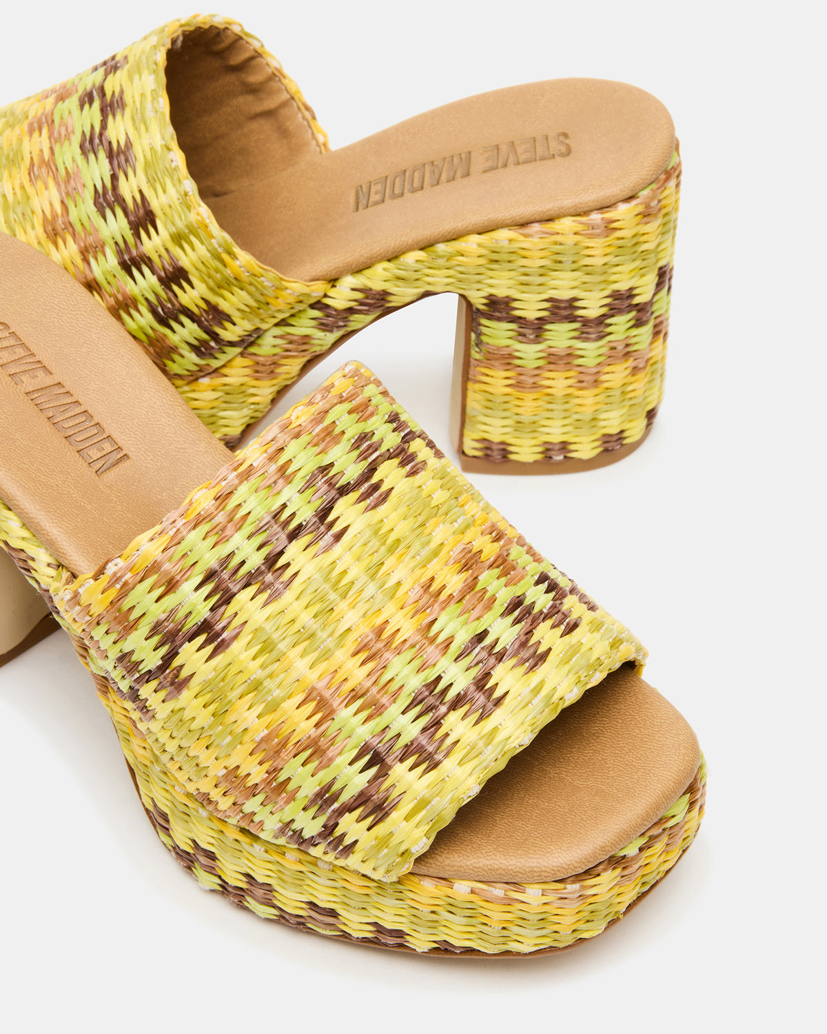 Steve Madden KOLA Raffia Multi Platform Square-Toe Block Heel Mule Women's Sandal