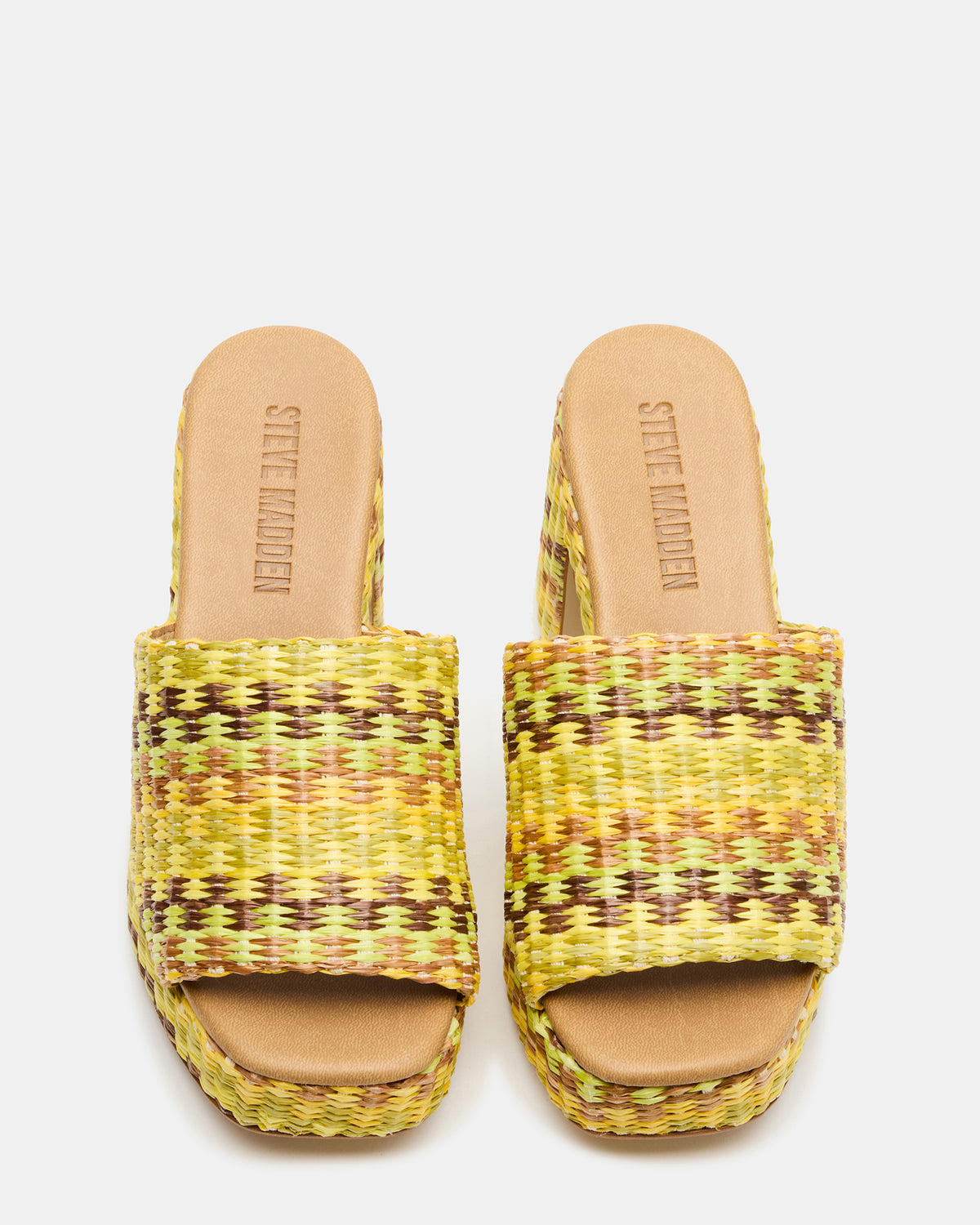 Steve Madden KOLA Raffia Multi Platform Square-Toe Block Heel Mule Women's Sandal