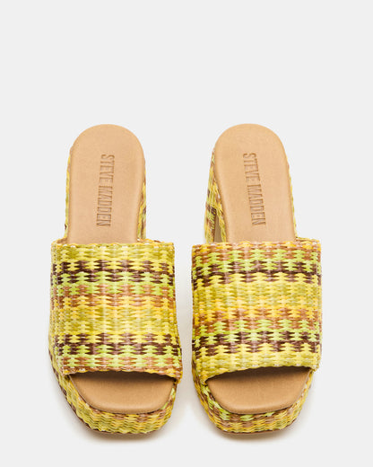 Steve Madden KOLA Raffia Multi Platform Square-Toe Block Heel Mule Women's Sandal
