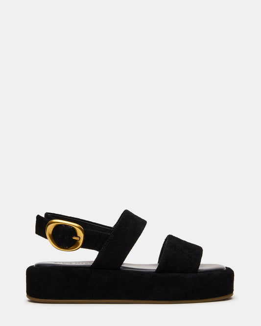 Steve Madden BARONI Black Suede Square-Toe Platform Women's Sandals