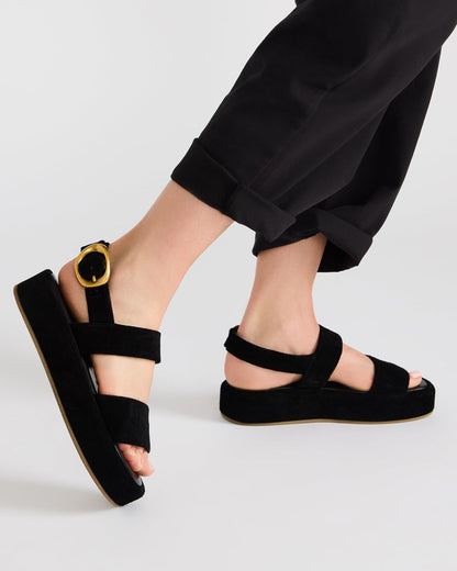 Steve Madden BARONI Black Suede Square-Toe Platform Women's Sandals