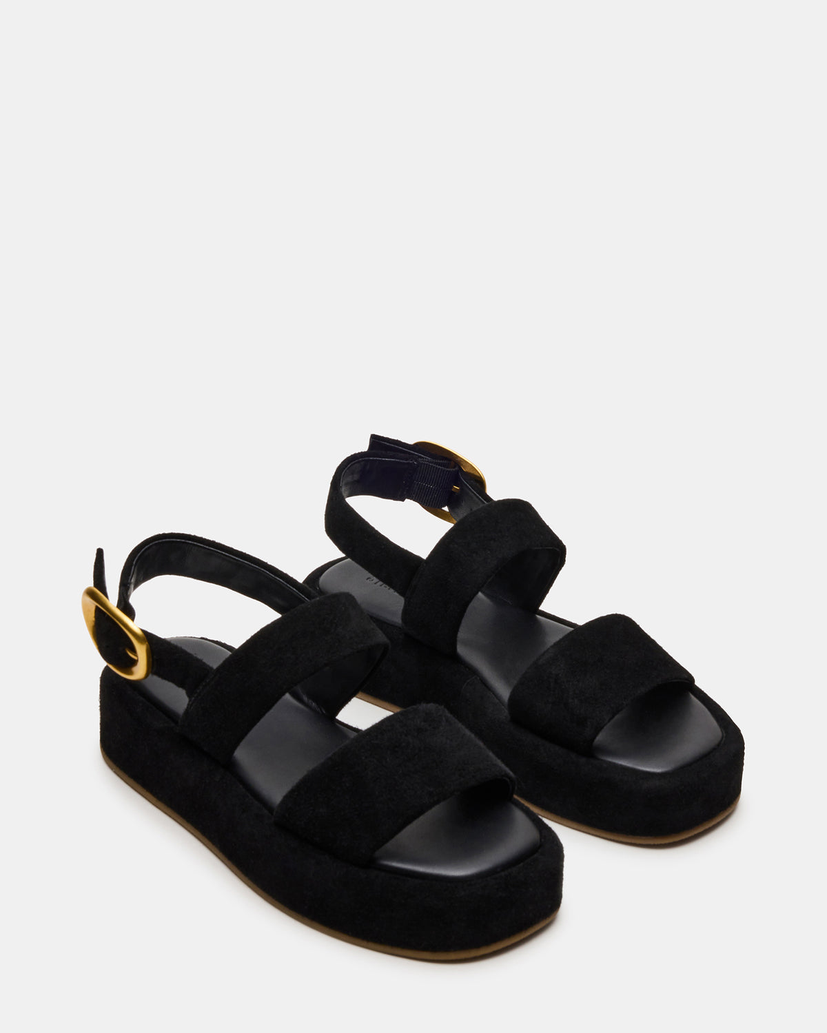 Steve Madden BARONI Black Suede Square-Toe Platform Women's Sandals