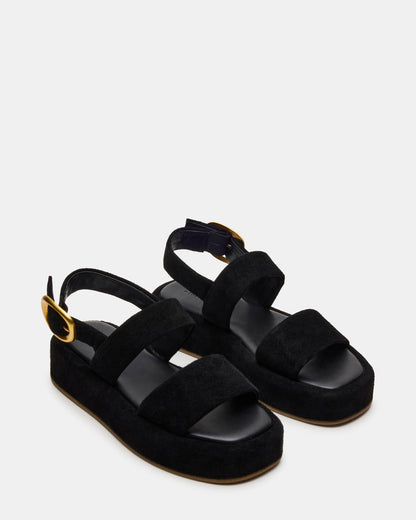 Steve Madden BARONI Black Suede Square-Toe Platform Women's Sandals