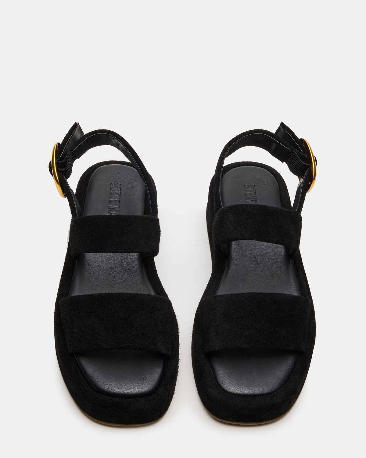 Steve Madden BARONI Black Suede Square-Toe Platform Women's Sandals