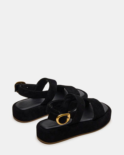 Steve Madden BARONI Black Suede Square-Toe Platform Women's Sandals