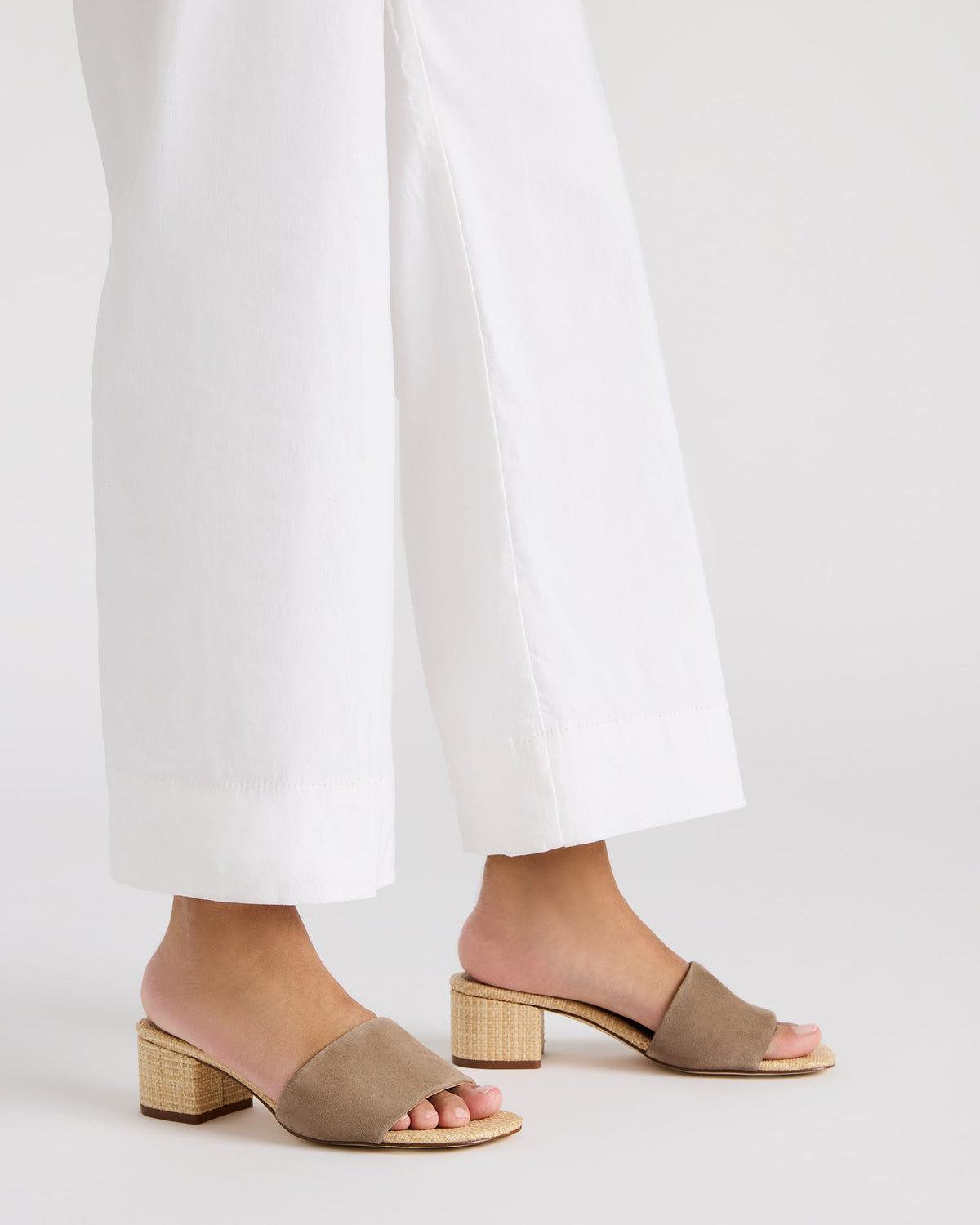 Steve Madden HAILEE Taupe Suede Women's Square-Toe Raffia Block Heel Mule Sandal