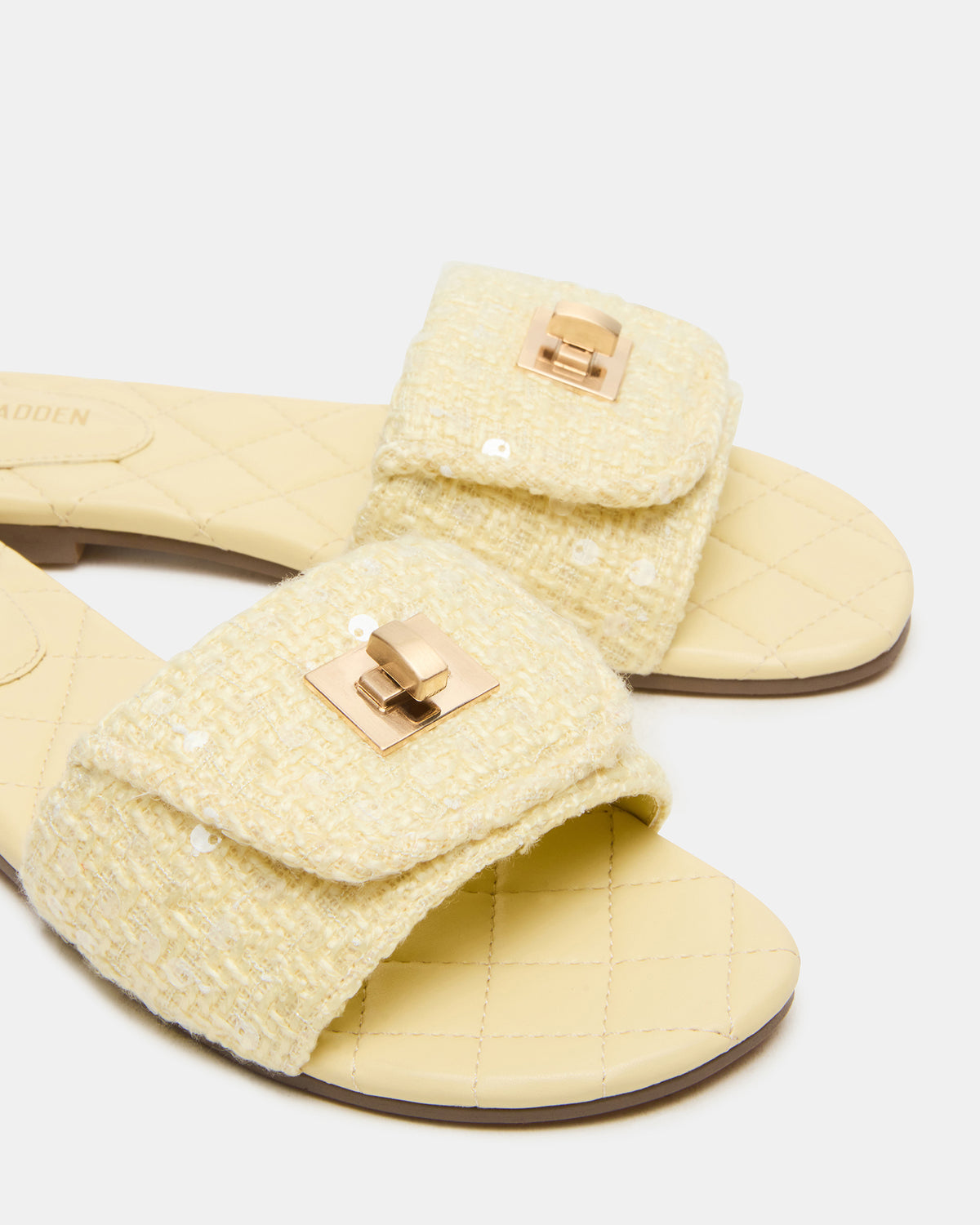 Steve Madden MORELAND Sequin Yellow Quilted Slide Women's Sandal