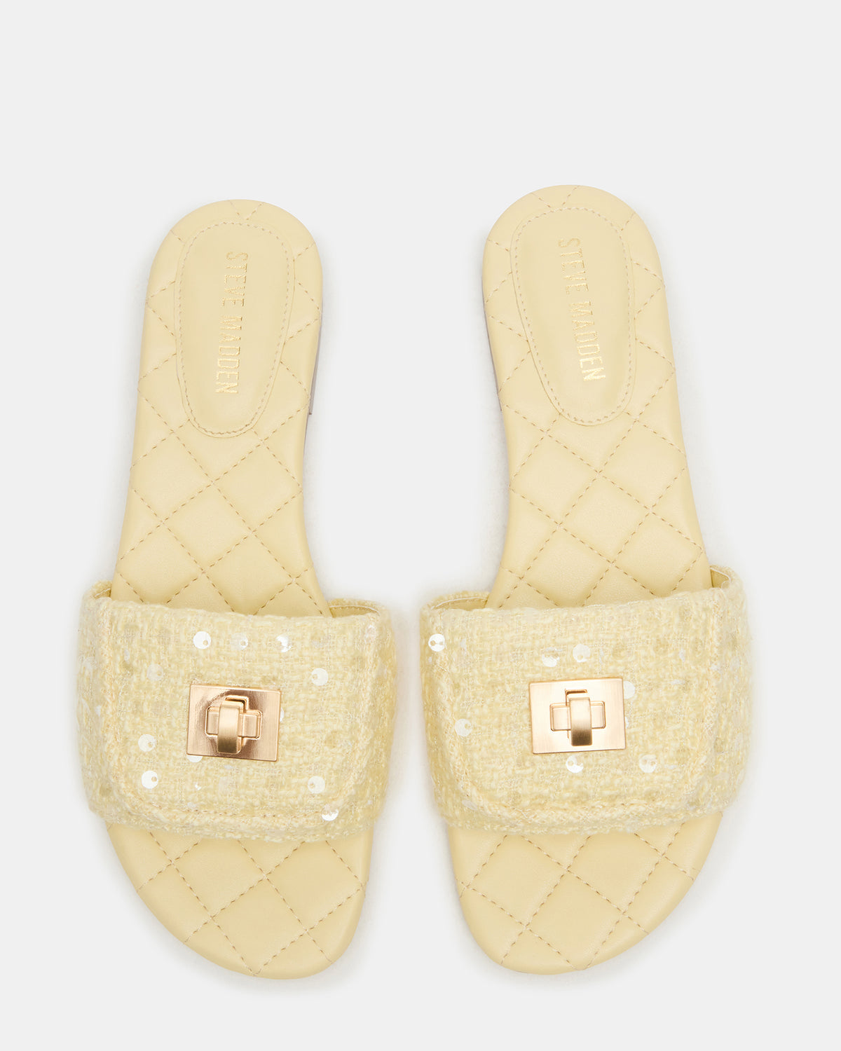 Steve Madden MORELAND Sequin Yellow Quilted Slide Women's Sandal