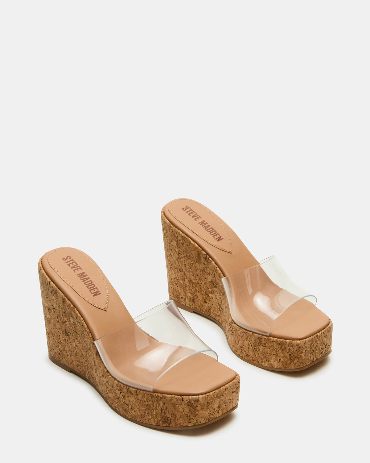 Steve Madden CAYMAN Clear Platform Square-Toe Wedge Women's Sandal