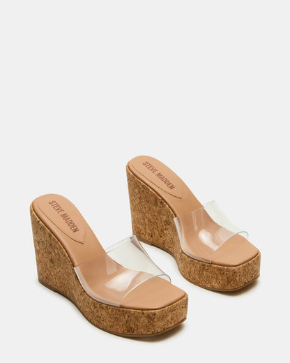 Steve Madden CAYMAN Clear Platform Square-Toe Wedge Women's Sandal