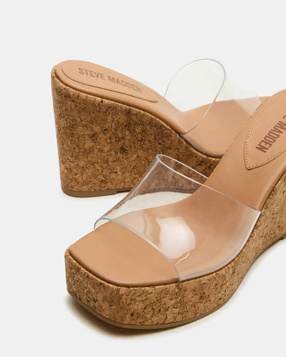 Steve Madden CAYMAN Clear Platform Square-Toe Wedge Women's Sandal