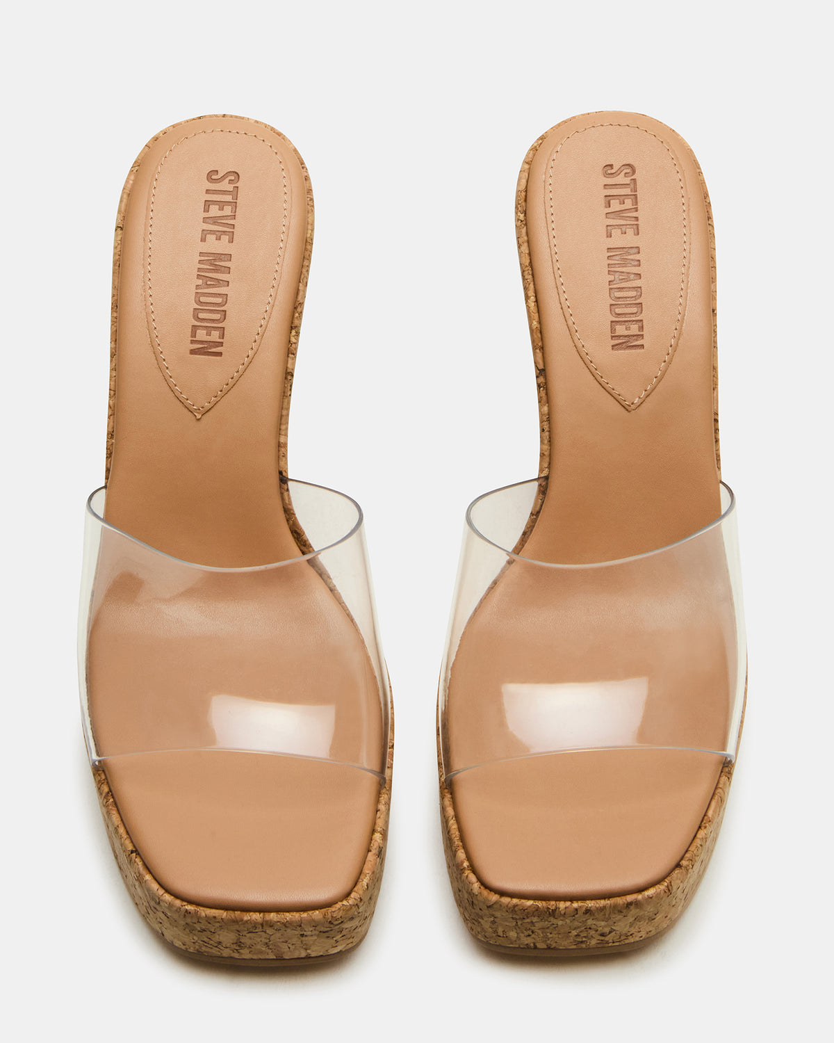 Steve Madden CAYMAN Clear Platform Square-Toe Wedge Women's Sandal