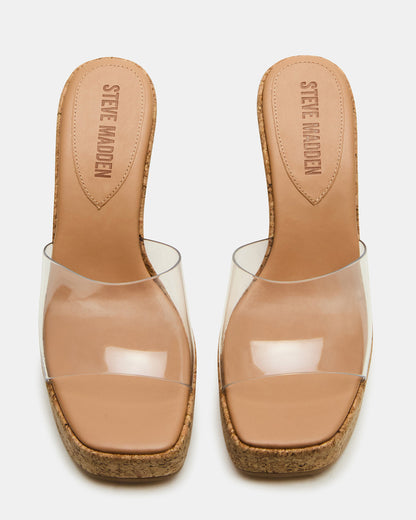 Steve Madden CAYMAN Clear Platform Square-Toe Wedge Women's Sandal