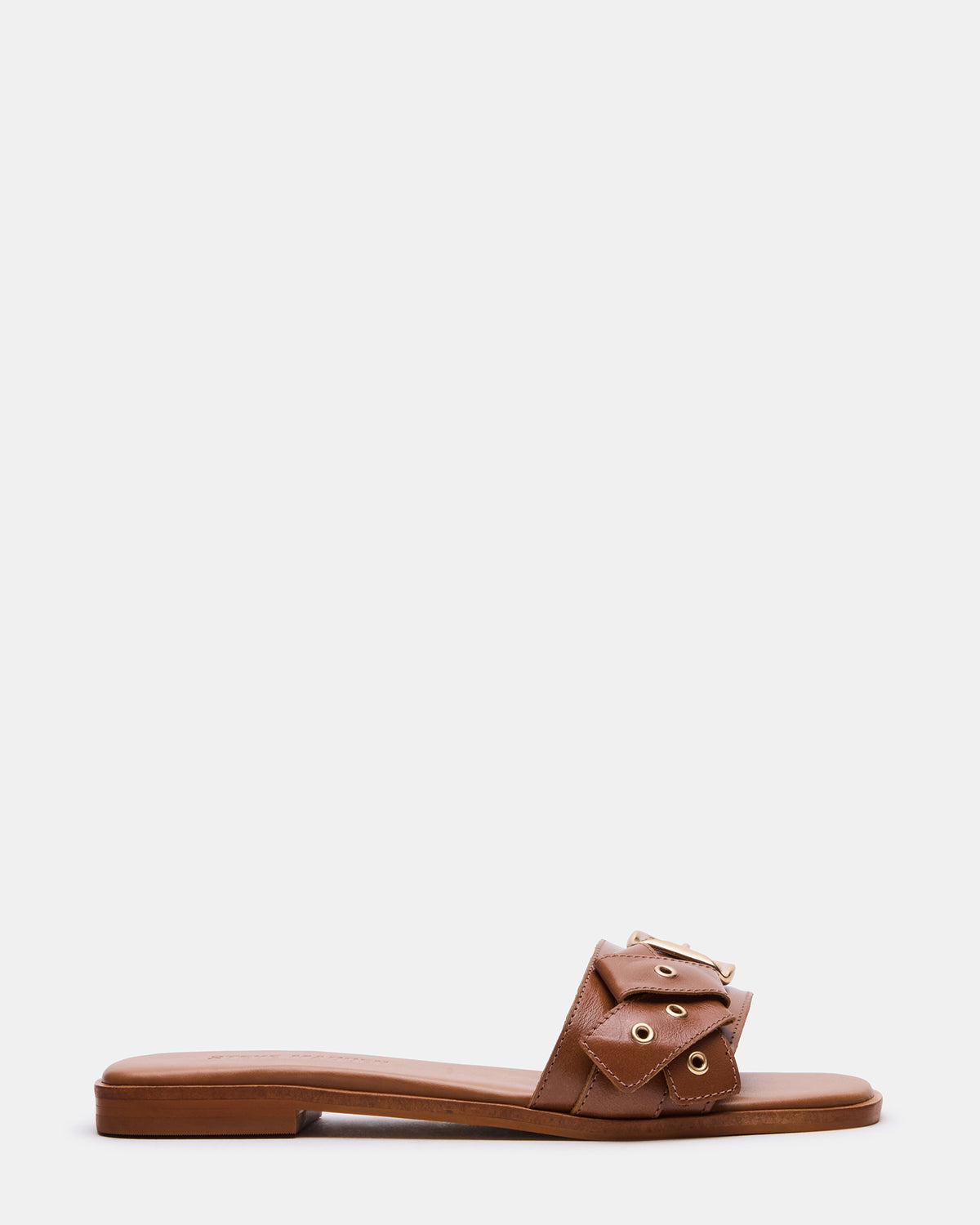 Steve Madden HILARIA Tan Leather Square-Toe Slide Women's Sandal