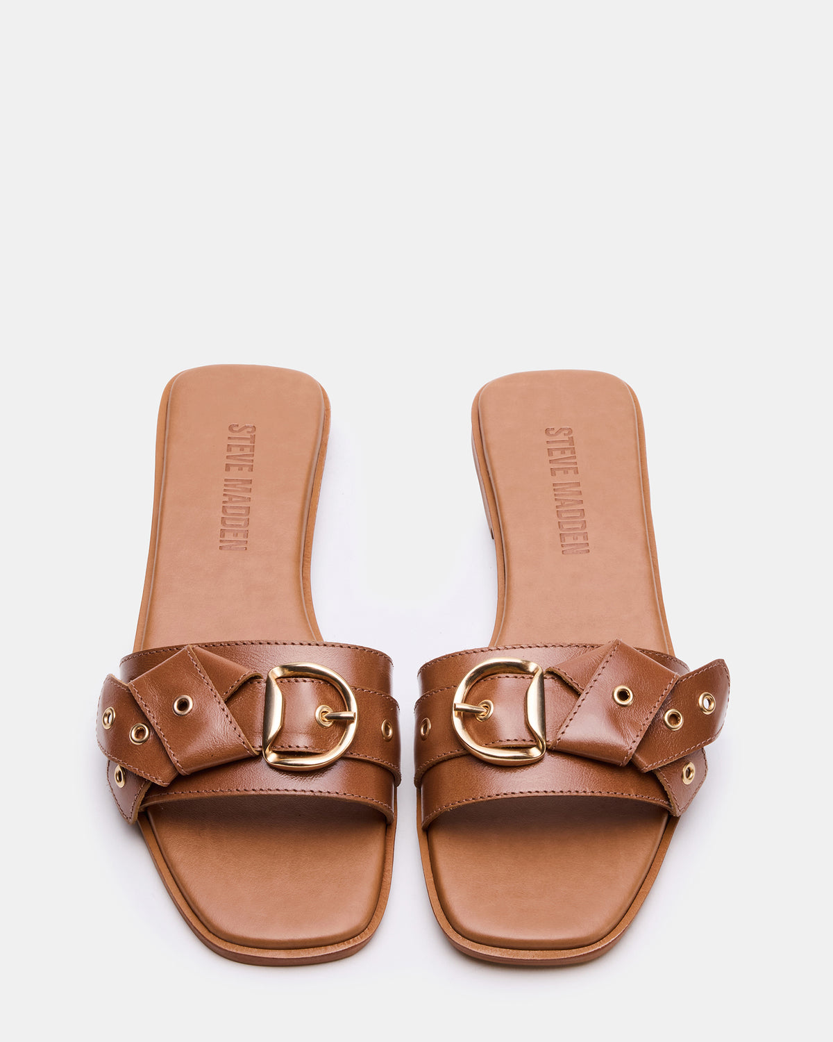 Steve Madden HILARIA Tan Leather Square-Toe Slide Women's Sandal