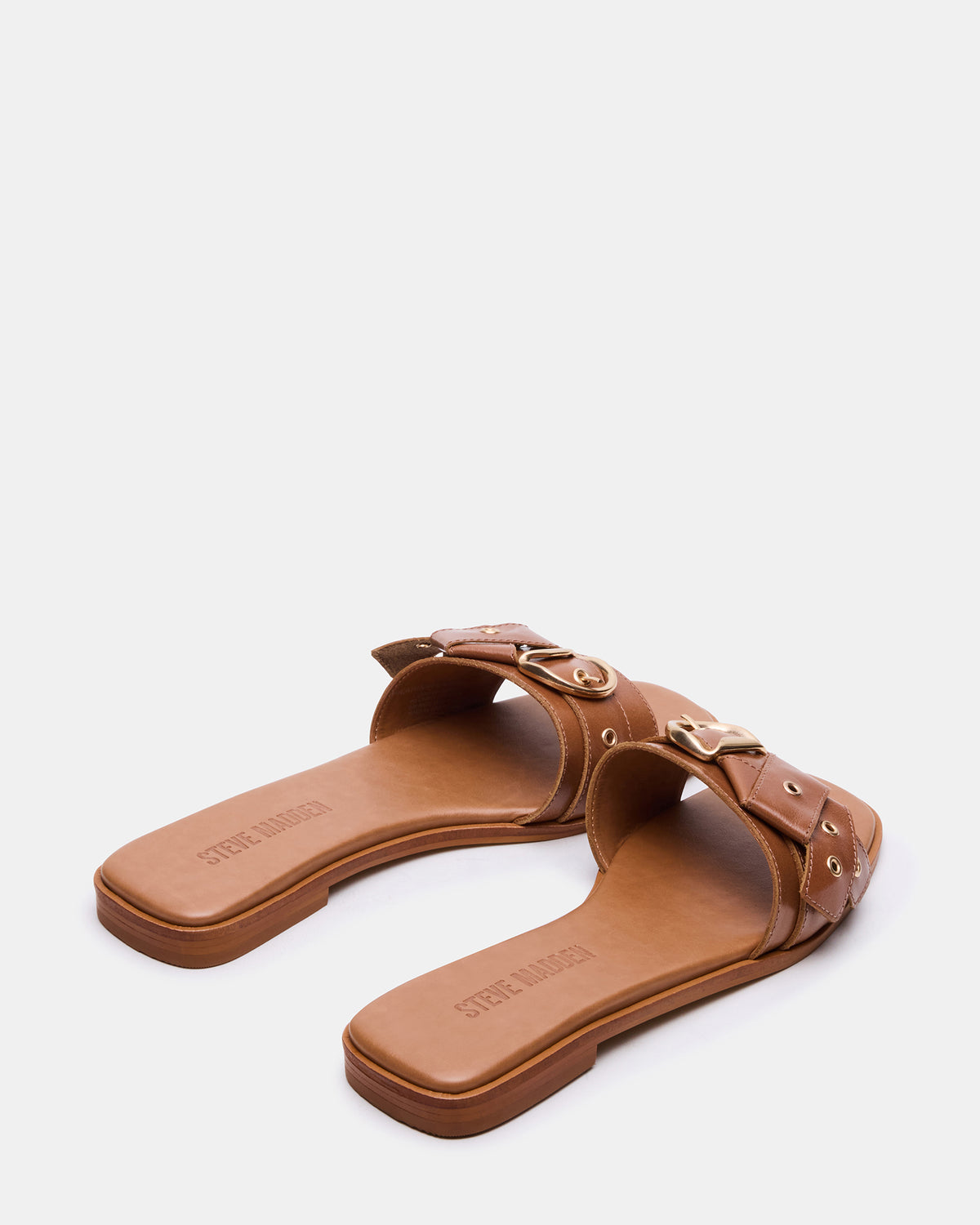 Steve Madden HILARIA Tan Leather Square-Toe Slide Women's Sandal