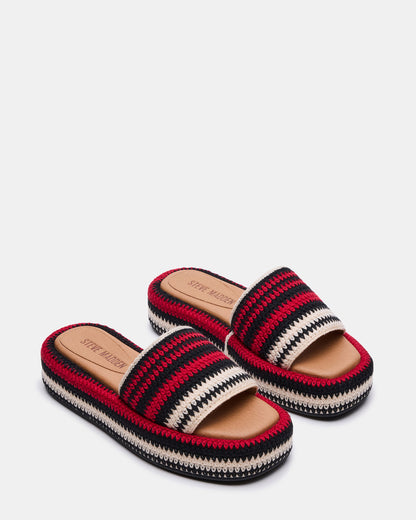 Steve Madden BEACHY Woven Red Multi Platform Slide Women's Sandal