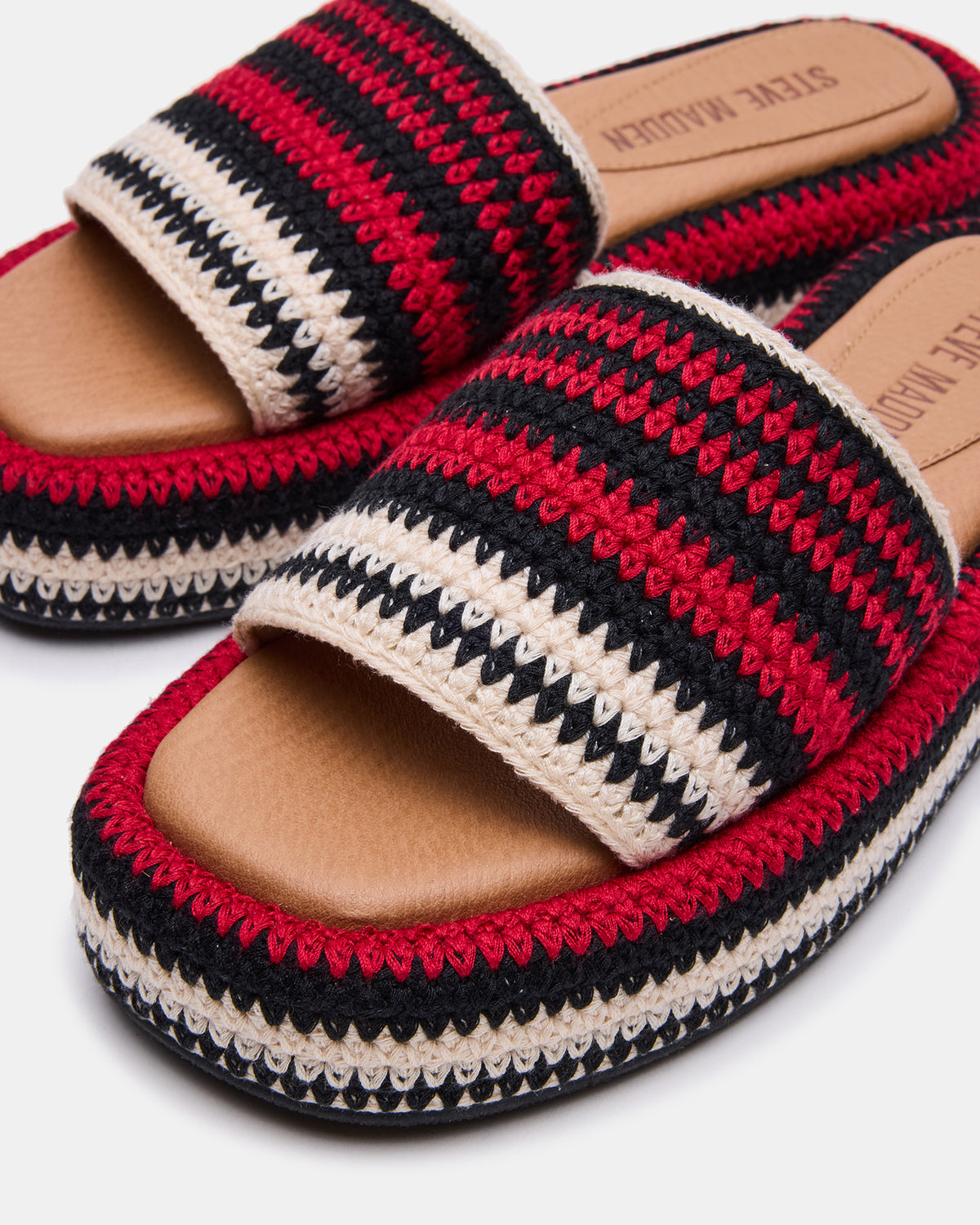 Steve Madden BEACHY Woven Red Multi Platform Slide Women's Sandal
