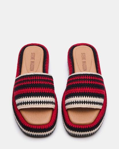 Steve Madden BEACHY Woven Red Multi Platform Slide Women's Sandal